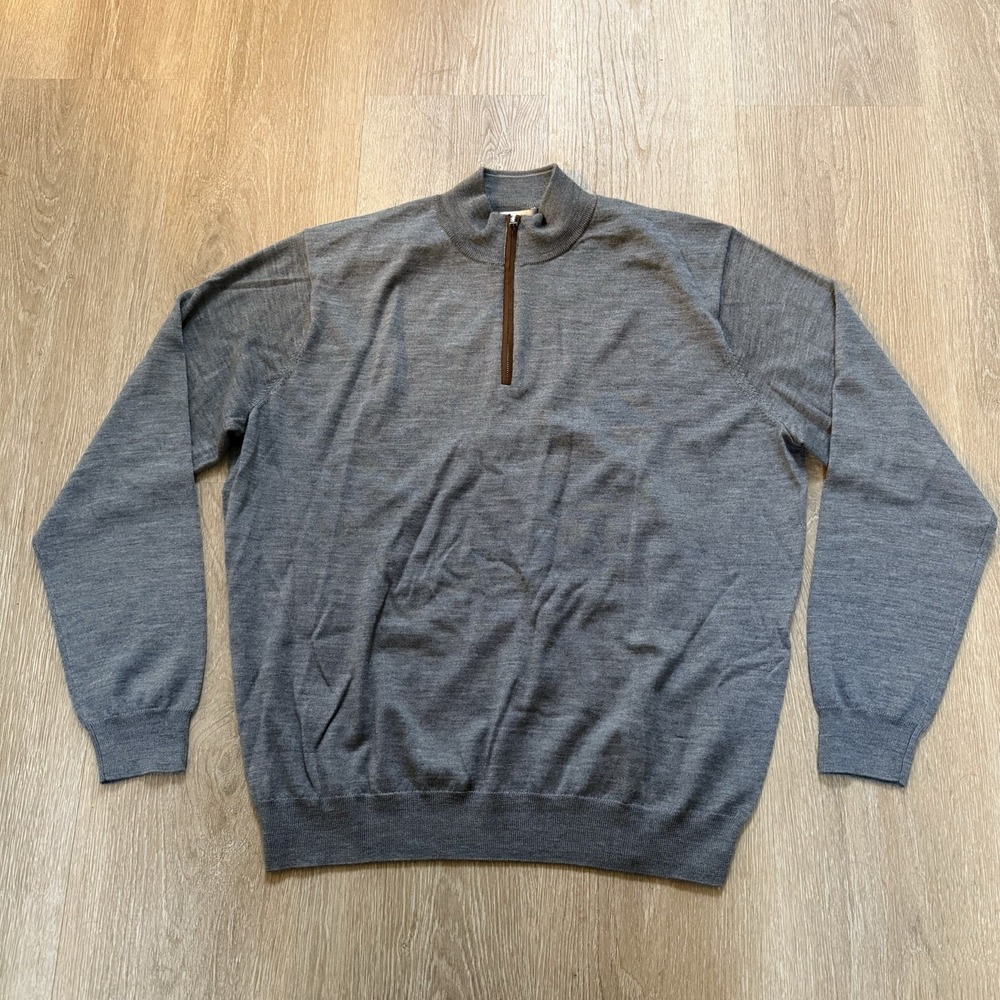 Peter Millar Sweater Mens XL Gray Merino Wool Quarter Zip Mock Neck Pullover